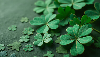 Green Clover Leaves on Dark Surface