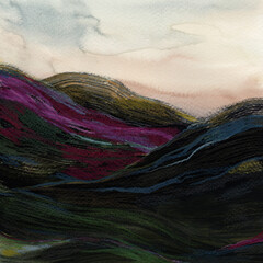 Hand painted landscape. Pastel on paper. Versatile artistic image for creative design projects: posters, banners, websites, cards, prints, wallpapers. Artist-made art.