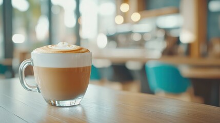 Latte Art Delight: Capturing the beauty of a freshly brewed latte, the image showcases the smooth texture of the milk and the rich, inviting color of the coffee in a cozy setting.