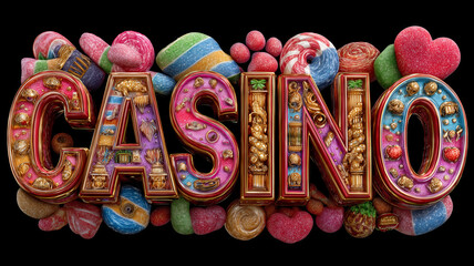 Obraz premium Bright and playful casino logo surrounded by colorful candy treats