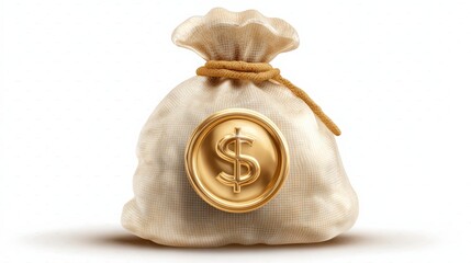 Bag of Riches: A meticulously crafted money bag, its surface gleaming, stands as a visual embodiment of wealth and fortune, an iconic symbol of finance and prosperity.