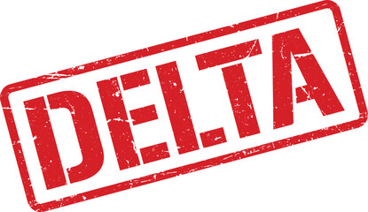 Distressed Red Delta Rubber Stamp on White Background, Imperfect and Angled View