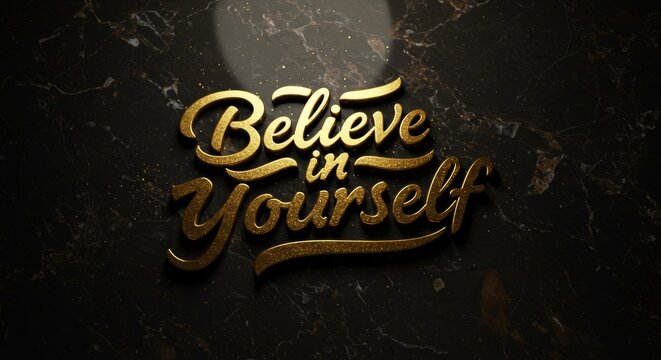 Inspirational Gold Lettering believe in Yourself on Dark Marble