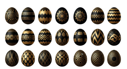 Golden Adorned Eggs: A collection of intricately designed eggs, each adorned with elegant golden patterns. The eggs symbolize new beginnings and the joy of Easter.