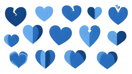 Blue Heart Shapes Isolated on Transparent Background