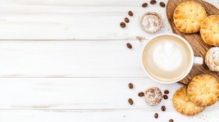 Caffeinated Comfort: A warm, inviting tableau of coffee, cookies and beans awaits, promising a moment of solace and indulgence.