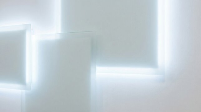 Abstract composition with translucent panels and backlighting creating a modern, clean, and ethereal look for cloud dancer color of 2026.