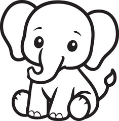 Bold line art elephant created in a smooth minimal gentle animal style line art one line art