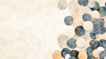 Circular Confetti Aesthetic: An elegant display of circular confetti, with a textured vintage appeal, scattered gracefully against a subdued background, creating a sense of celebration and joy.