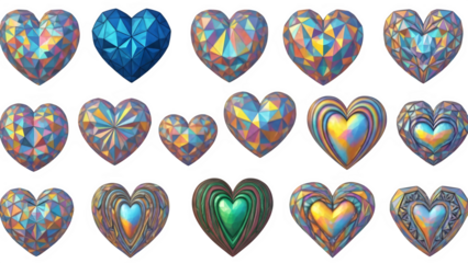 Colorful Heart Shapes Isolated on Transparent Background