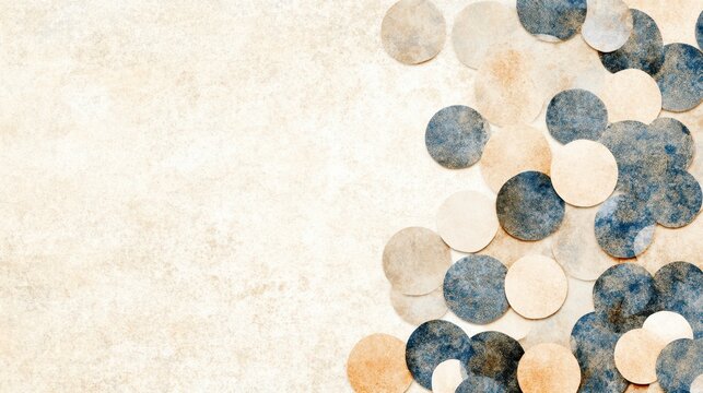 Circular Confetti Aesthetic: An elegant display of circular confetti, with a textured vintage appeal, scattered gracefully against a subdued background, creating a sense of celebration and joy.