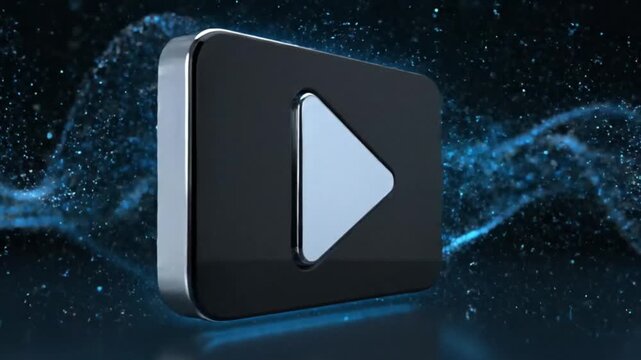 Playful 3D rendering of a play button with blue light, perfect for media, entertainment, or technology projects, a modern and sleek design