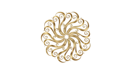 Golden swirl mandala ornament design element isolated on transparent background
