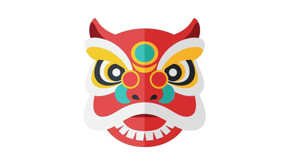 Vibrant Chinese Lion Dance Head Illustration.