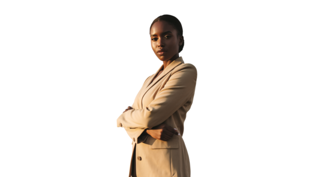 Young Black Businesswoman Standing Confidently Outdoors in a Professional Mid-Shot Portrait - Powered by Adobe