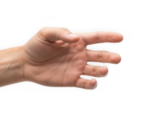 Close up human hand reaching out empty palm fingers open grasping gesture gesture of giving or receiving isolated on black