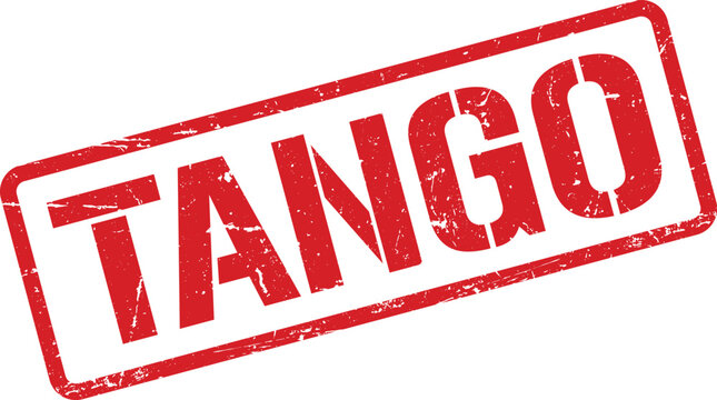 Red TANGO Rubber Stamp with Distressed Texture and White Background, Square Impression