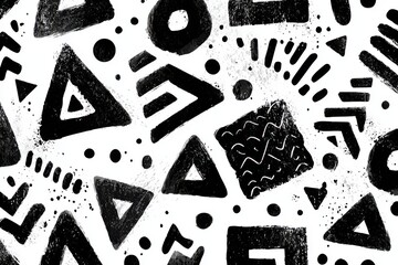 Bright black and white shapes create a unique pattern on a white background