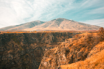A mountain range with a valley in between