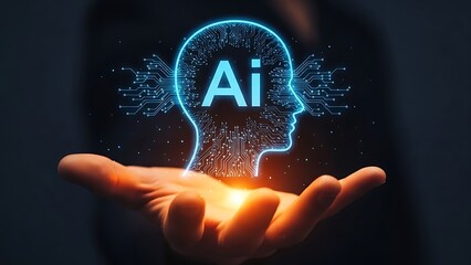 Artificial intelligence concept a glowing brain held in a human hand symbolizing powerful technology
