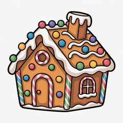 Whimsical gingerbread house decorated with colorful candies and icing christmas holiday