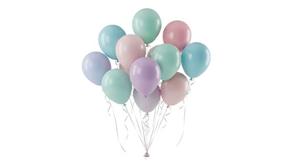 Pastel Balloons Bunch Floating on White Background for Celebrations