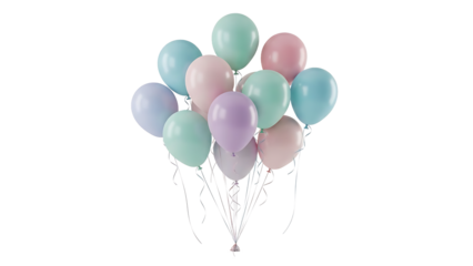 Pastel Balloons Bunch Floating on White Background for Celebrations