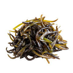 Obraz premium A vibrant pile of seaweed isolated on a white background, showcasing its unique textures and colors.