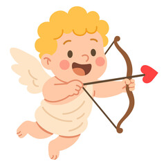 Cupid character cartoon illustration for Valentines day. Png clipart. Cute little archery angel