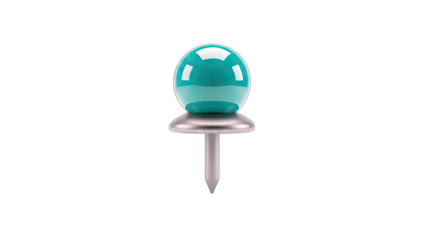 Turquoise Push Pin on White Background