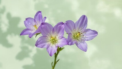 Obraz premium Purple flowers with green background and soft shadows, close-up shot of delicate blossoms.