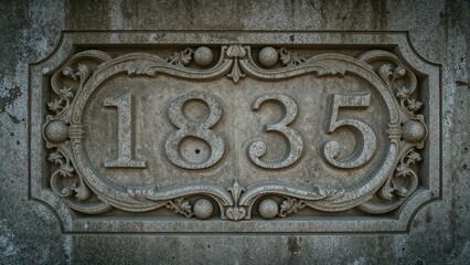 Obraz premium Stone plaque with the year 1835 engraved, featuring decorative floral and ornamental details on the border.