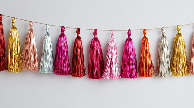 A long string of tassels in various colors
