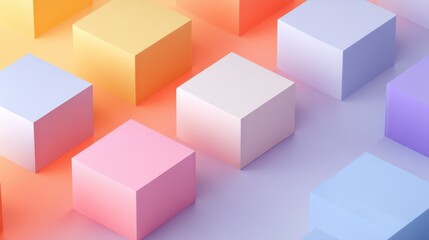 Obraz premium A vibrant arrangement of pastel-colored cubes on a gradient background, showcasing creative design and modern aesthetic.