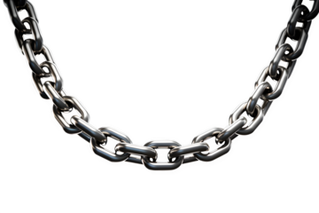 Silver chain link in a curved shape, hyper-realistic texture and scratches, Isolated to Transparent Background