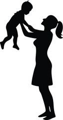 Mother Holding Baby Silhouette Vector Transparent Background