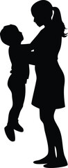 Mother Hugging Child Silhouette Vector Transparent Background