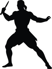 Warrior Two Pose Silhouette Vector Illustration Transparent Background