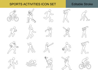 Sports Activities Icon Set | Cycling, Baseball, Soccer, Golf, Hockey, Cricket, Football, Swimming, Lacrosse Print