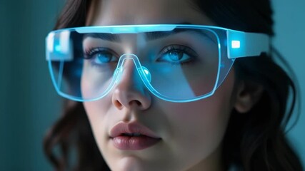 Video A woman wearing futuristic glasses, great for sci-fi and tech-related themes