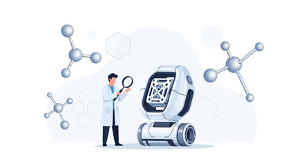 Naklejka premium Future innovations with robotic exploration and scientific analysis for medical breakthroughs and