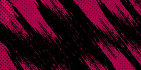 Abstract pink and black graphic design with patterns.
