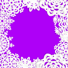 Applique snowflake Christmas frame for your text on purple background