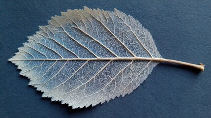 Detailed leaf placed on textured surface with a focus on the intricate pattern and structure visible in the veins and edges of the leaf