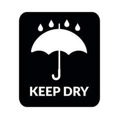 Keep dry packaging vector symbol on white background. Umbrella solid sign with raindrops silhouette. Handling package icon.