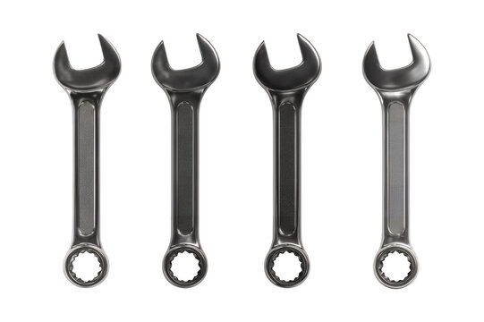Illustration of four adjustable wrenches in different sizes isolated on transparent background for repair and maintenance work