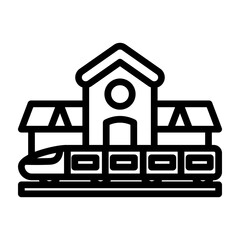 Train Station Building Vector Line Icon Design