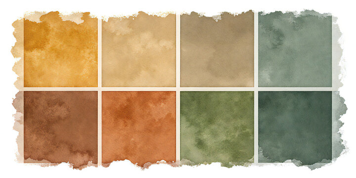 Eight Watercolor Swatches in Earthy Tones paint samples