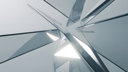 Abstract geometric explosion of sharp crystal shards and light reflecting from a fractured surface with a bright center