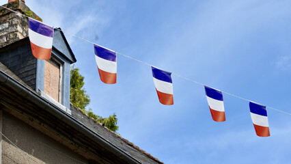 String of French Flag Pennants in Normandy